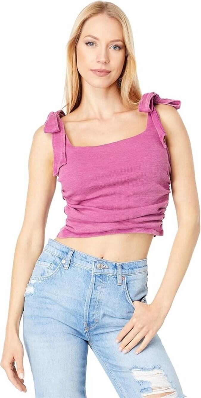 Free People Boulevard Rouched Cropped Tank Dragonfruit LG (Women's 12-14)